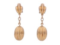 Yellow gold drop earrings, Egyptian, circa 1968 75. hatton garden