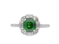 Art Deco demantoid garnet diamond cluster ring hatton garden