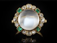 Moonstone diamond and emerald cluster ring, circa 1890 hatton garden