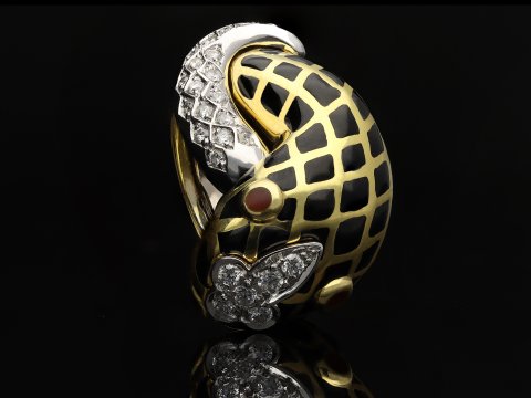 David Webb diamond and enamel snake ring berganza hatton garden