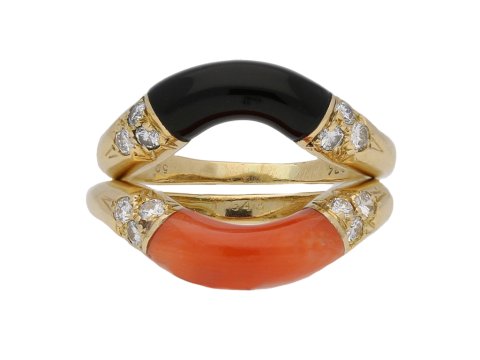 vintage Cartier coral onyx stack rings berganza hatton garden