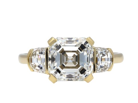 Asscher cut diamond flanked solitaire ring hatton garden