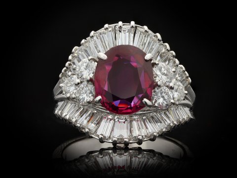 Siam Ruby and Diamond ballerina cluster ring hatton garden