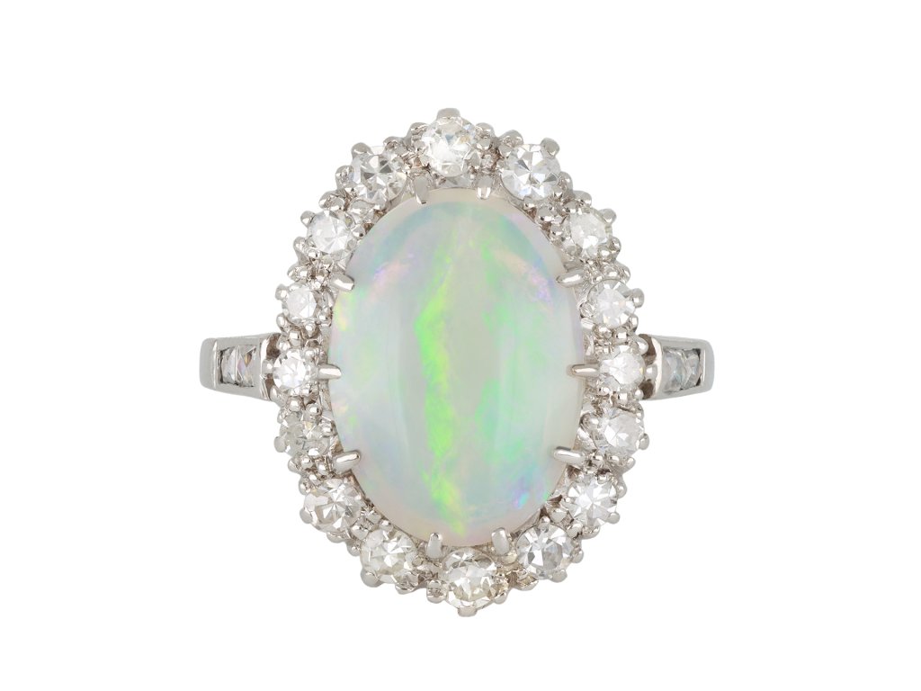 Opal and diamond cluster ring, circa 1920.Opal and diamond cluster ring, circa 1920.