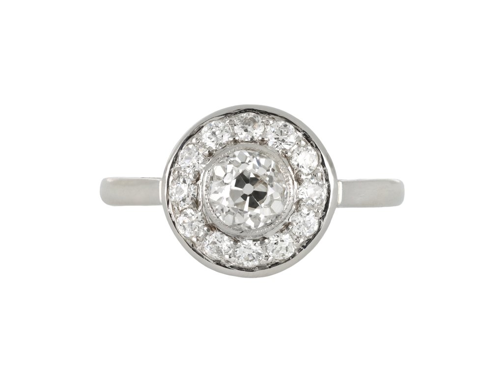 Art Deco diamond target ring, English, circa 1920.