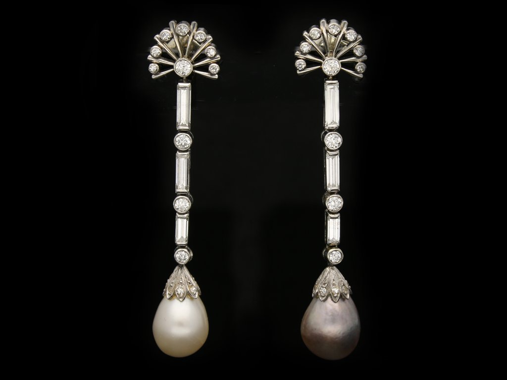 Vintage natural pearl and diamond earrings | Ref 24654