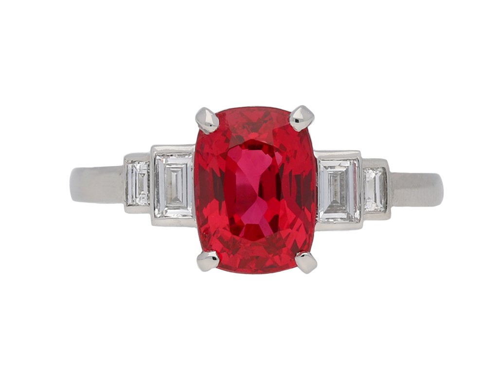 Art Deco Burmese Red Spinel Diamond Ring berganza hatton garden