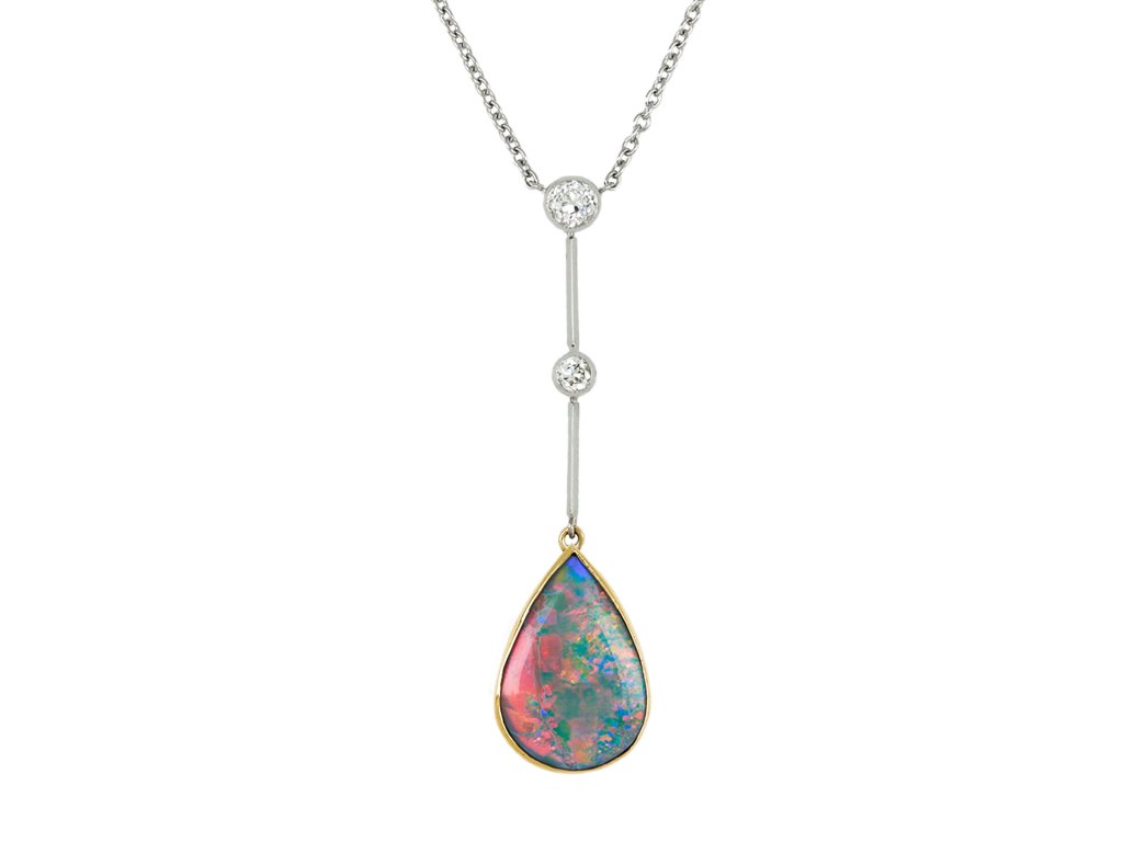 Opal and diamond drop pendant, circa 1915 hatton garden