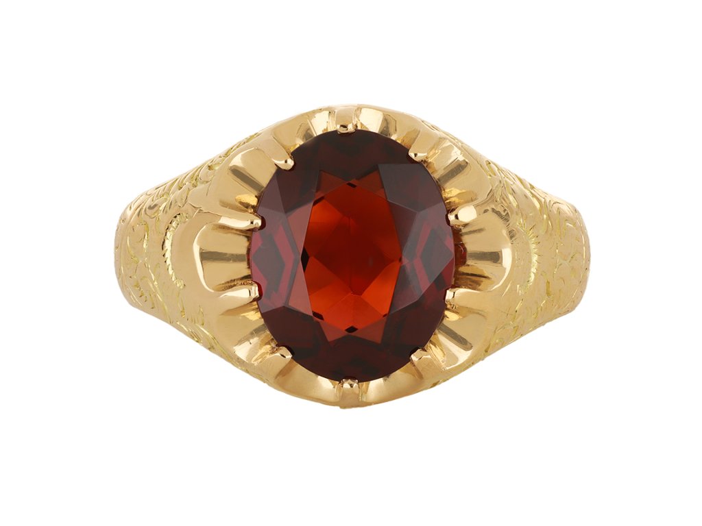 Edwardian garnet solitaire ring, English, 1905. hatton garden