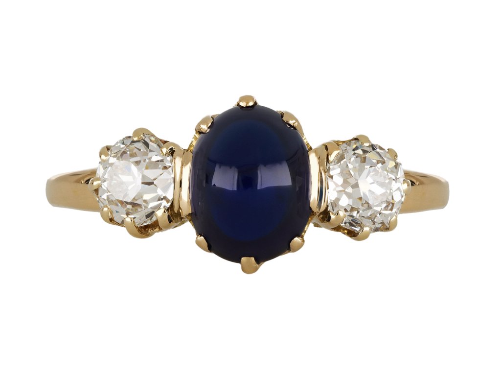 Sapphire and diamond three stone ring. hatton garden