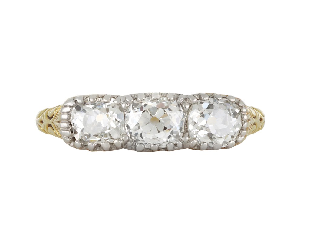 Victorian diamond three stone ring, circa 1900.