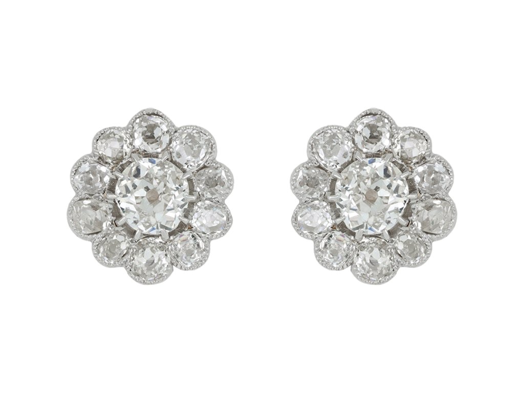 Old mine diamond cluster earrings, circa 1905. hatton garden