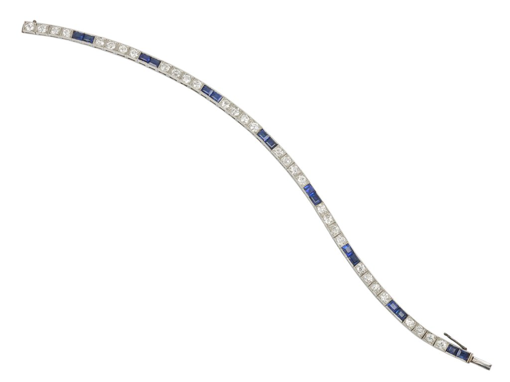 Sapphire and diamond line bracelet, circa 1935.