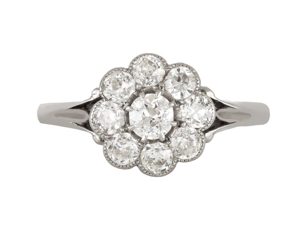 Old cut diamond coronet cluster ring, circa 1915. hatton garden