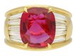 Vintage ruby and diamond flanked solitaire ring, circa 1970. 