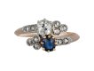 Sapphire and diamond crossover ring, circa 1910.