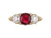 Victorian ruby and diamond three stone ring. hatton garden