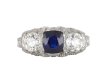 Art Deco sapphire and diamond three stone ring, hatton garden