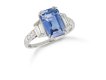 Art Deco sapphire and diamond flanked solitaire ring, circa 1930. 