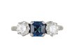 Sapphire and diamond three stone ring, circa 1940.