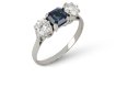 Sapphire and diamond three stone ring, circa 1940.