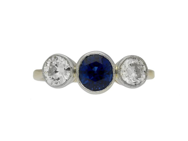 Burmese sapphire diamond three stone ring berganza hatton garden