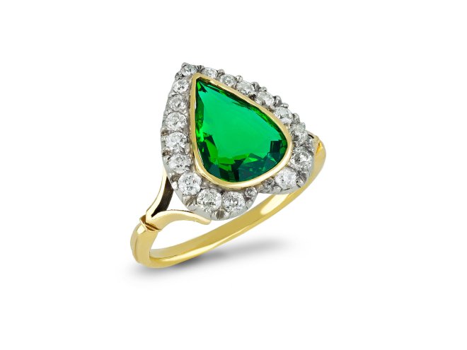 Antique emerald and diamond cluster ring berganza hatton garden