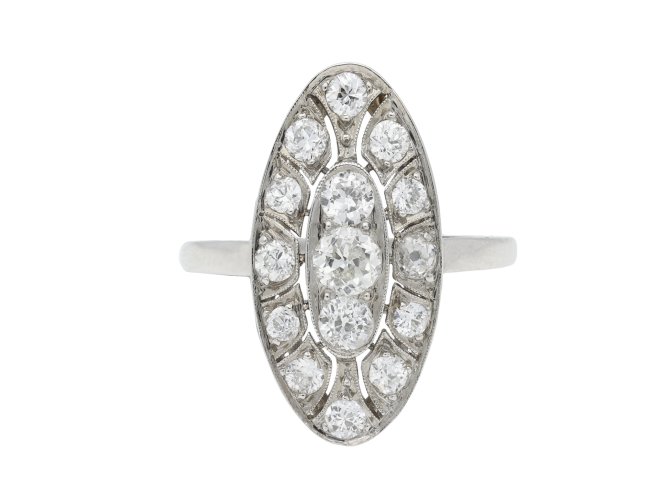 Antique marquise shape diamond cluster ring hatton garden