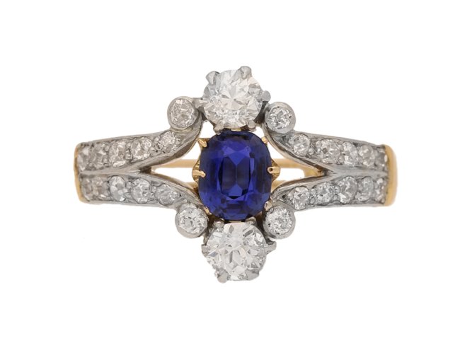 front view Antique sapphire and diamond ring, circa 1905.