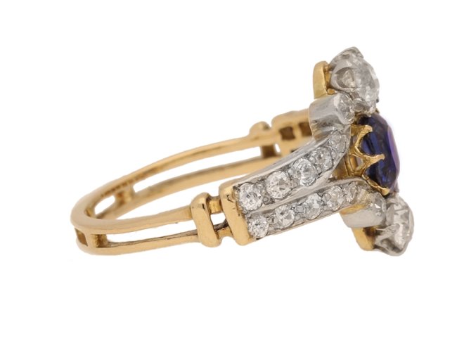 side view Antique sapphire and diamond ring, circa 1905.