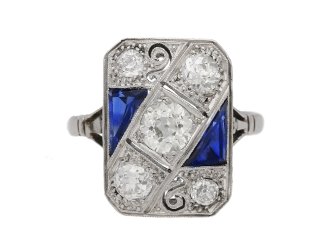 Art Deco diamond and synthetic sapphire ring, circa 1930.