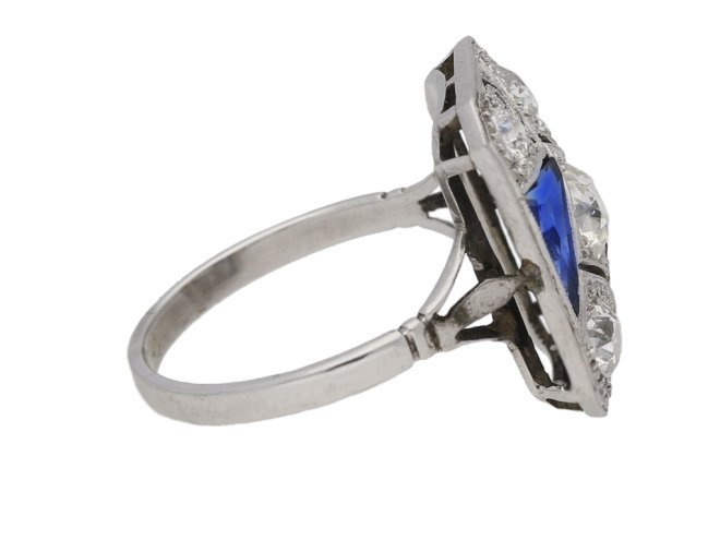 side vewi Art deco synthetic sapphire and diamond ring, circa 1930. 