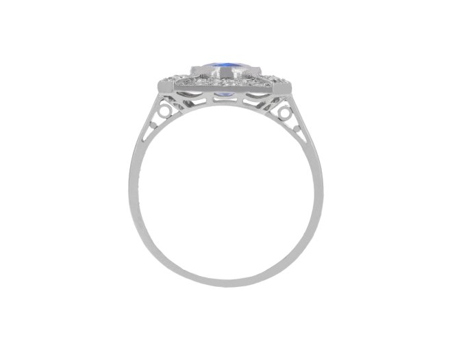 Ceylon sapphire and diamond octagonal cluster ring, French garden