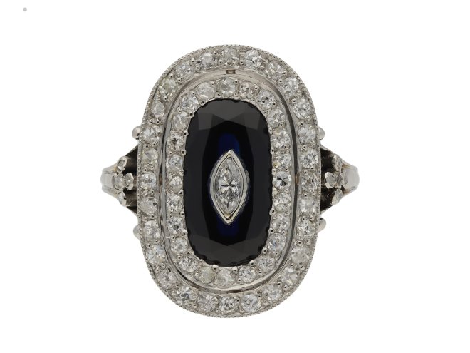 Sapphire and diamond cluster ring berganza hatton garden