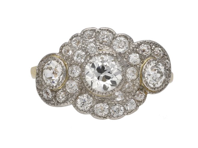 Edwardian diamond triple cluster ring berganza hatton garden