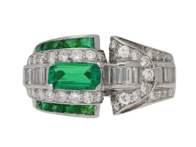 vintage Emerald diamond cocktail ring berganza hatton garden