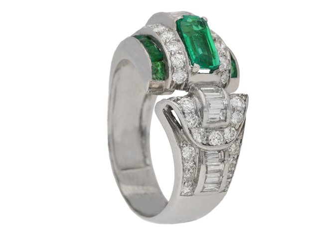 vintage Emerald diamond cocktail ring berganza hatton garden