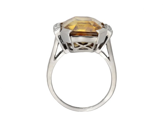 Art Deco golden zircon and diamond ring berganza hatton garden