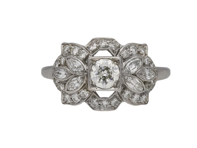 Ornate diamond cluster ring, American berganza hatton garden