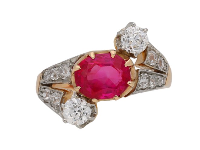 Burmese ruby and diamond crossover ring berganza hatton garden