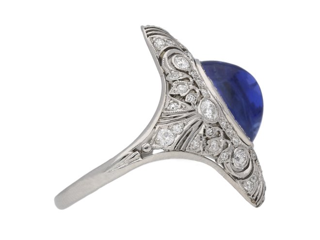 Cabochon Ceylon sapphire diamond ring berganza hatton garden