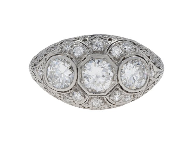 Edwardian three stone diamond cluster ring berganza hatton garden