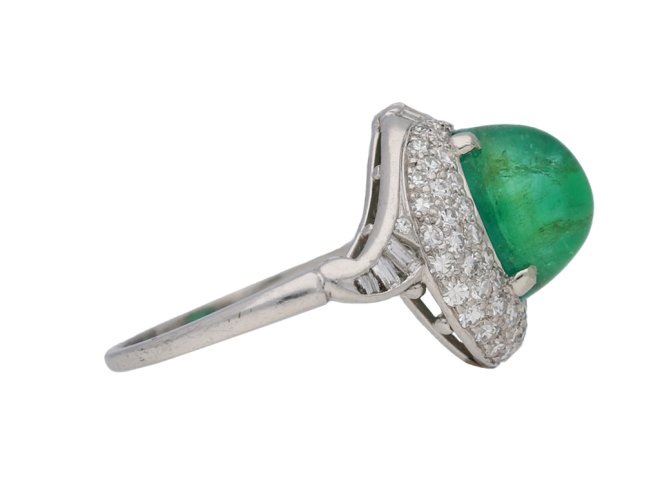 Cabochon Colombian emerald diamond ring berganza hatton garden