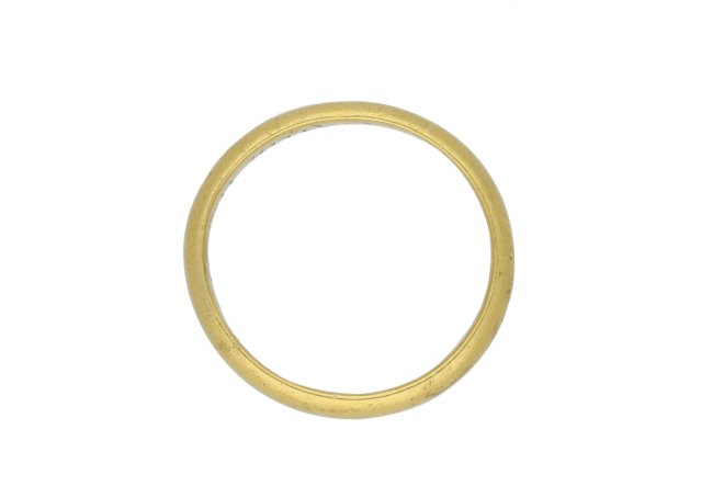 Gold posy ring, 'Knitt in one by christ alone hatton garden