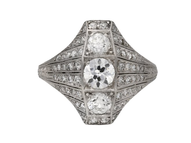 Art Deco three stone diamond cluster ring berganza hatton garden