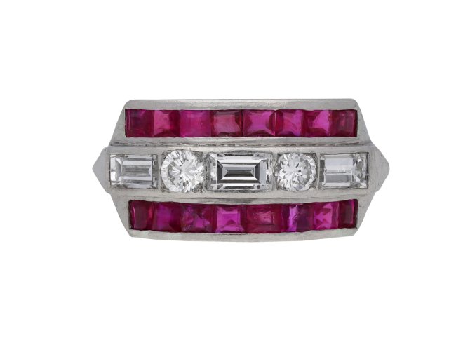 Ruby and diamond half hoop ring berganza hatton garden