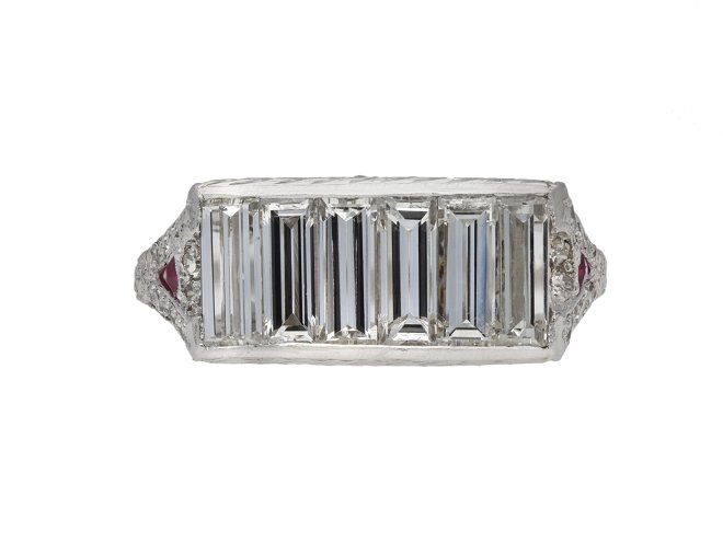 Baguette cut diamond and ruby ring berganza hatton gard