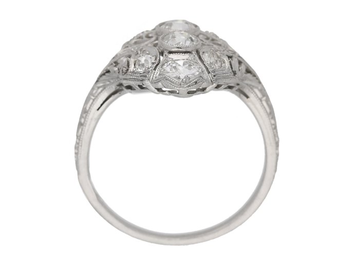 front view antique diamond ornate ring berganza hatton garden