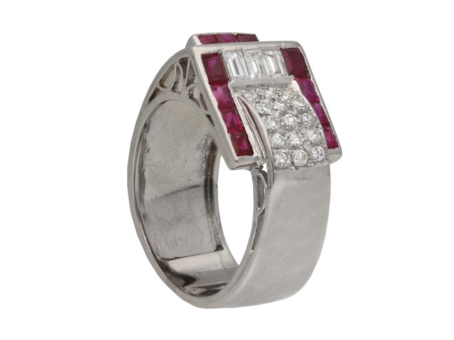 Art Deco ruby and diamond cocktail ring berganza hatton garden