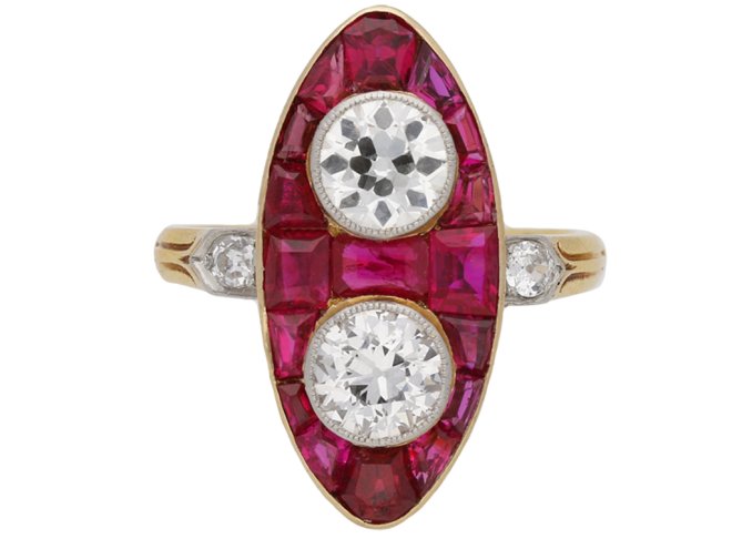 Antique marquise ruby and diamond ring berganza hatton garden